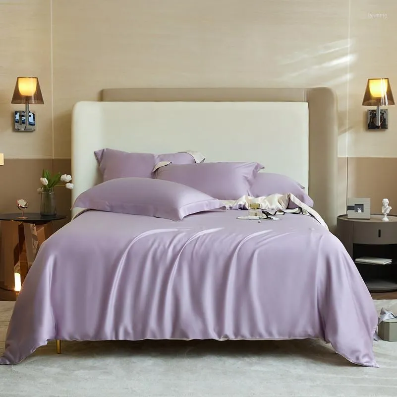 Beddengoed sets natuurlijke luxe zijden schoonheid thuis slaapkamer set met deksel plat plaatbed voor volwassen edredom