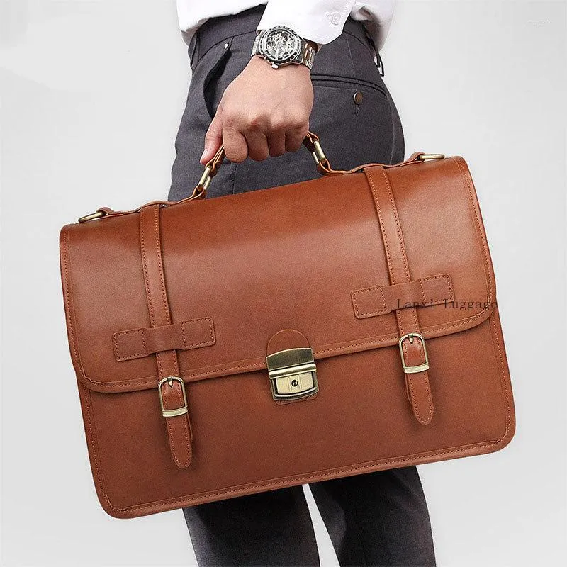 BRECTUCASS 2022 BRITISK STYLE Luxury Portfölj Toppskiktet Kohide Leather Utsökt Business Men's Bag Handbag Computer