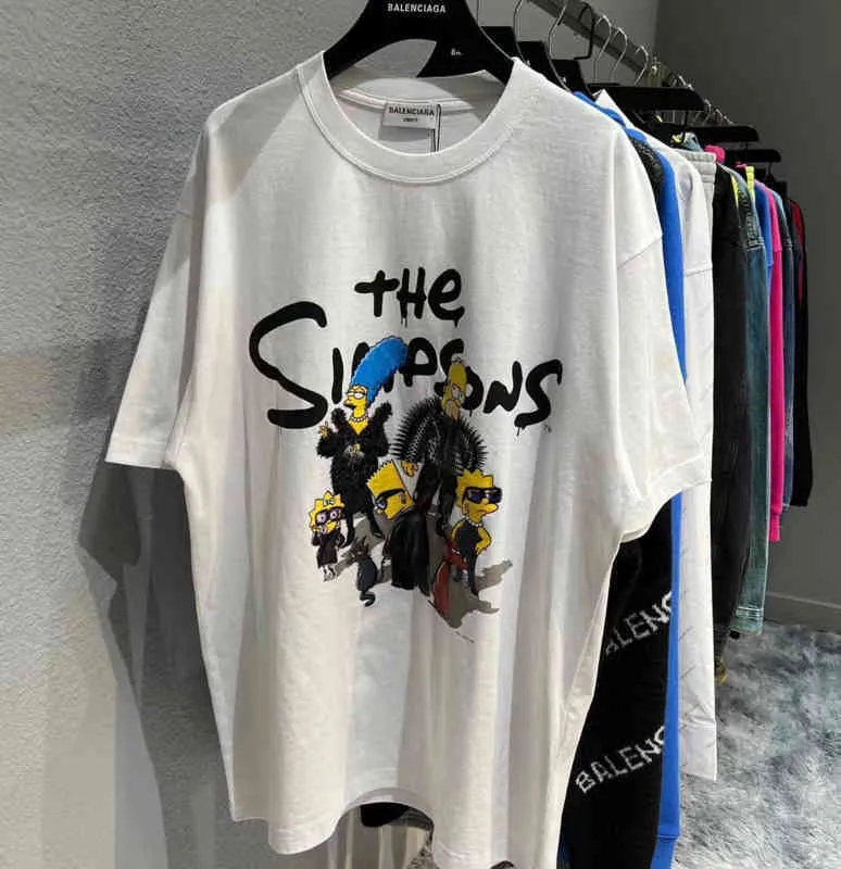 최고 품질의 Balencaigass T 셔츠 Simpson 가족 인쇄 느슨한 티셔츠 남자 여자 공동 서명 봄 여름