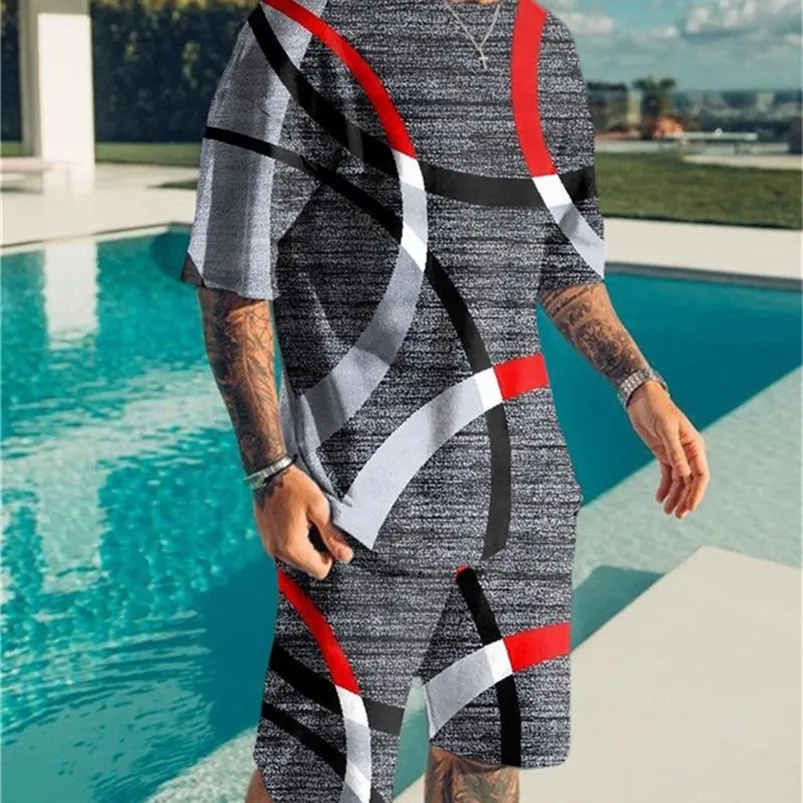 Herresp￥r Men ￶verdimensionerade kl￤der Tv￥ stycken Set Tracksuit Vintage Casual Streetwear 3D Printed Beach Set Men Summer Tshirt Shorts 220914