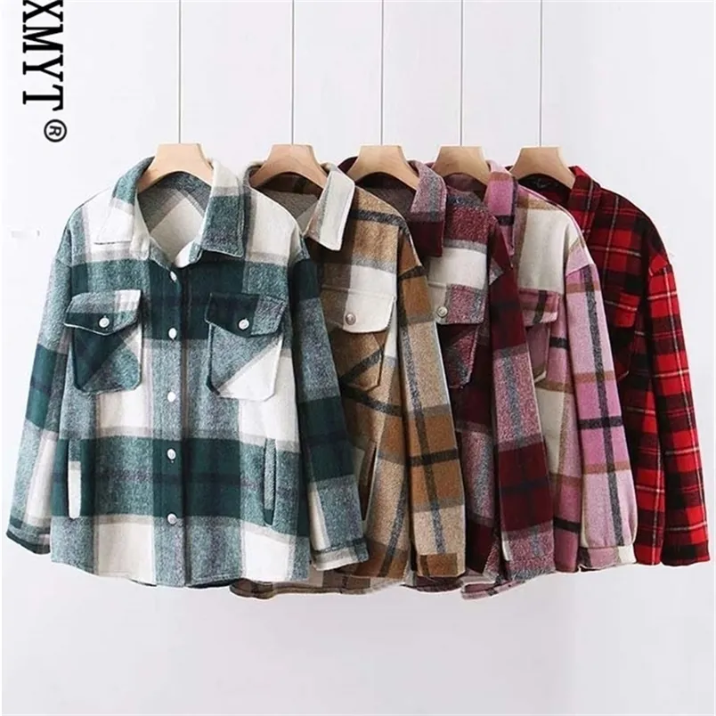 Vestes Femmes Klkxmyt Plaid Femmes Manteau Automne Hiver Vintage Élégant Poches Surdimensionné Casual Chaud Chic Tops 220913