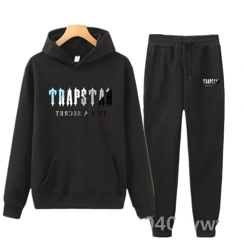 Träningsoveraller för män Träningsoveraller för män Trend Hooded 2-delade set Huvtröja Träningsbyxor Sportkläder Joggingoutfit Trapstar Logotyp Man Clothing