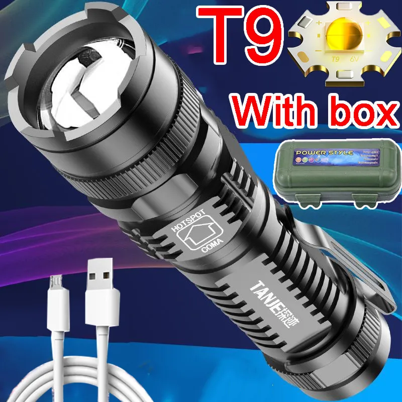 80000LM T9 LED Flashlight Tactical Flashlight Waterproof Torch USB Rechargeable Flashlights Hand Light with Battery Camping