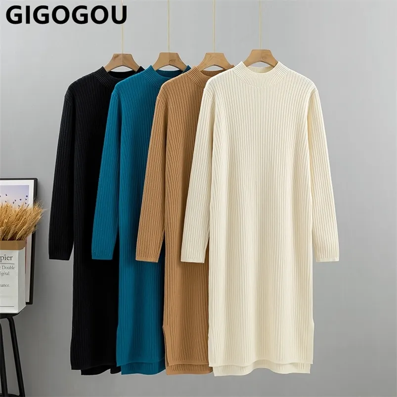 Casual Dresses GIGOGOU Autumn Winter Thick Women Sweater Fashion Knitted Ribbed Loose Lady Warm 220915