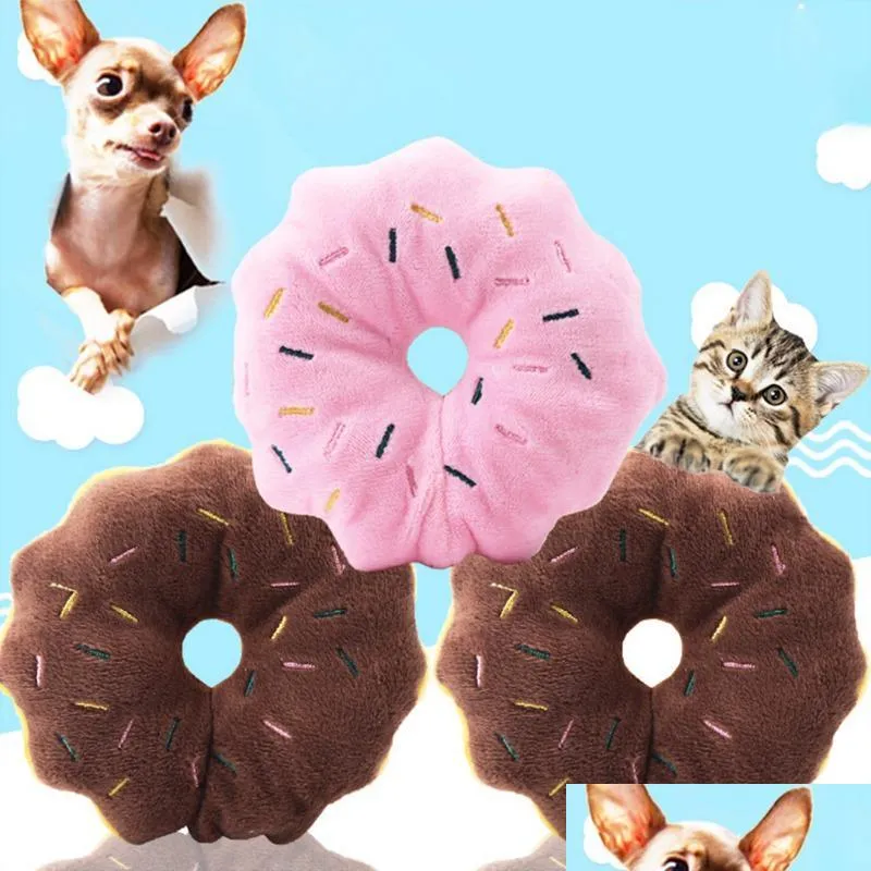 Dog Toys Tuggar Pet Dog Plush Donut Formed Squeaky Chew Toys Dålig molar för Soing Tortringom Cat Donuts Toy Drop Delivery 2021 Hom DH7KT