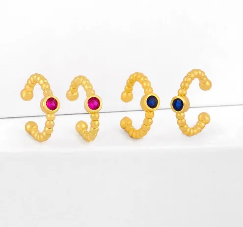 Boucles d'oreilles bijoux zircone cubique Asw34g Gold Couleur CZ Clips d'oreille en cristal Pas de boucles d'oreilles percées pour femmes bijoux EW45H