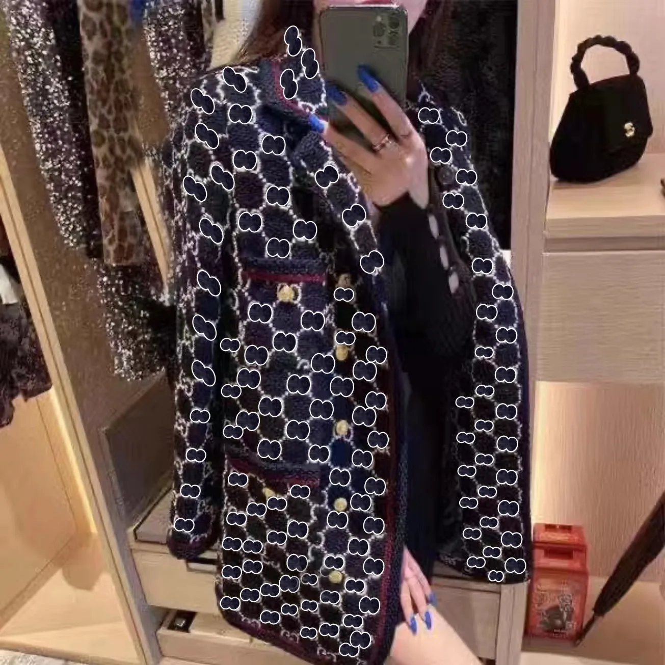 B78 ファッション女性スーツデザイナー服ブレザーダブル G 春ツイード新発売トップス