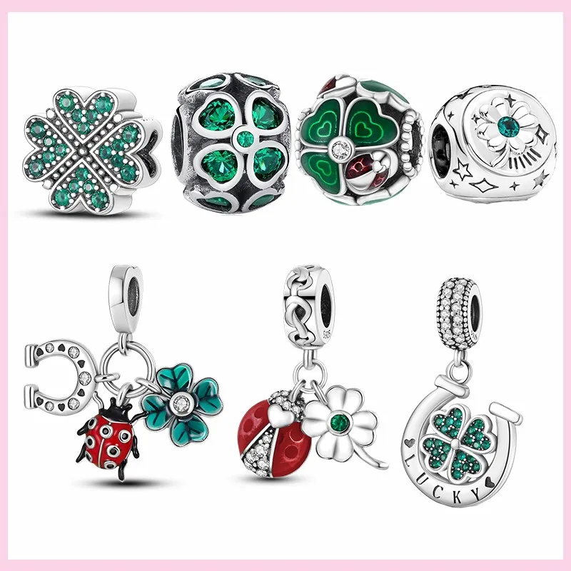 925 Silver Fit Pandora Charm 925 Armband Lucky Charm Ladybug Green Charms Set Pendant DIY Fine Pärlor smycken