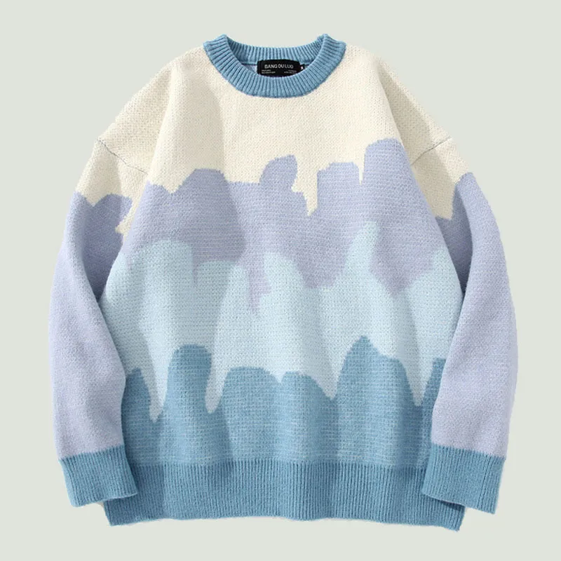 Männer Pullover Harajuku Colorblock Gestrickte Herren Streetwear Vintage Japanische Übergroßen Casual Lose Pullover Unisex Herbst Tops 220913