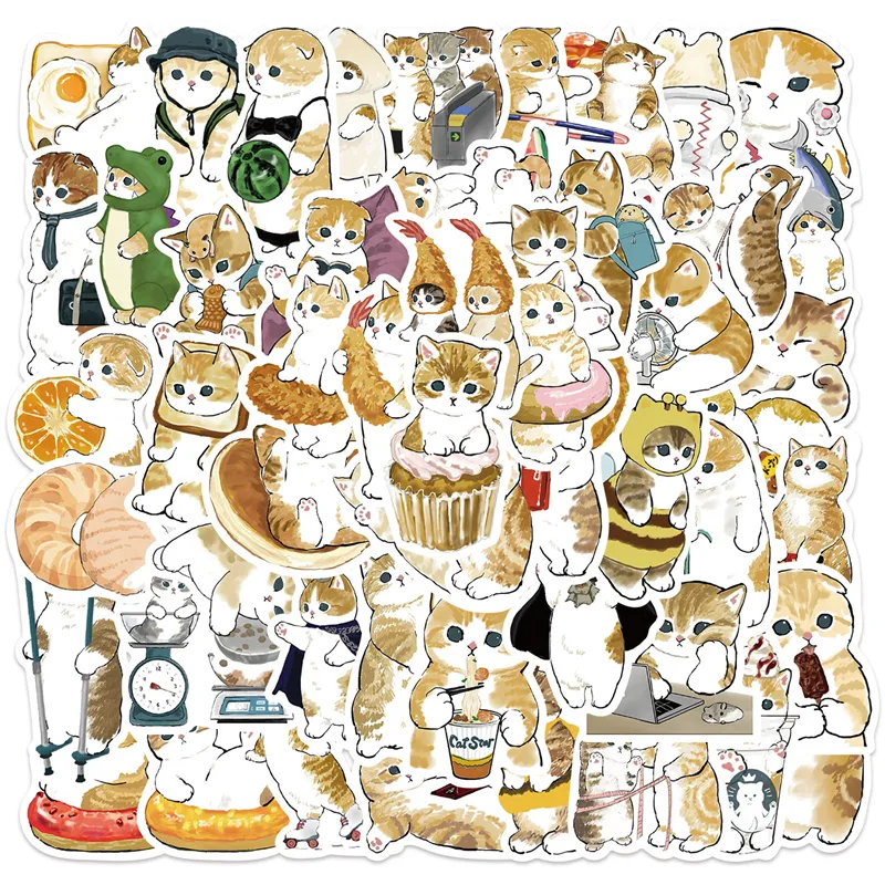 64 Cute Yellow Kitty Cat Stickers - Waterproof Vinyl Decals for Laptop ...