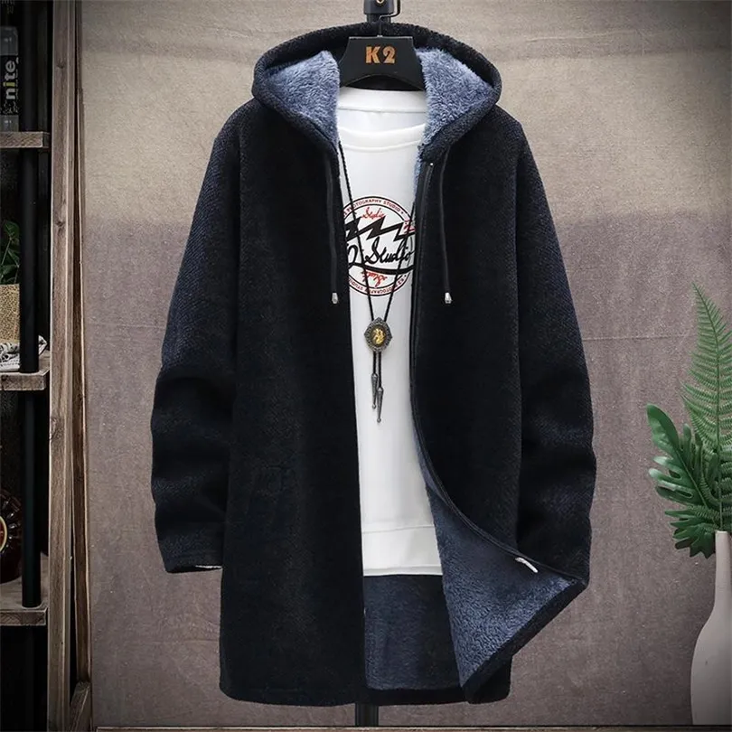 Mens Sweaters Winter men black hip hop long hoodie cardigan punk hiphop hooded Fleece Winter Jacket Mens Slim Sweaters Sweater Thick Warm Coat 220914