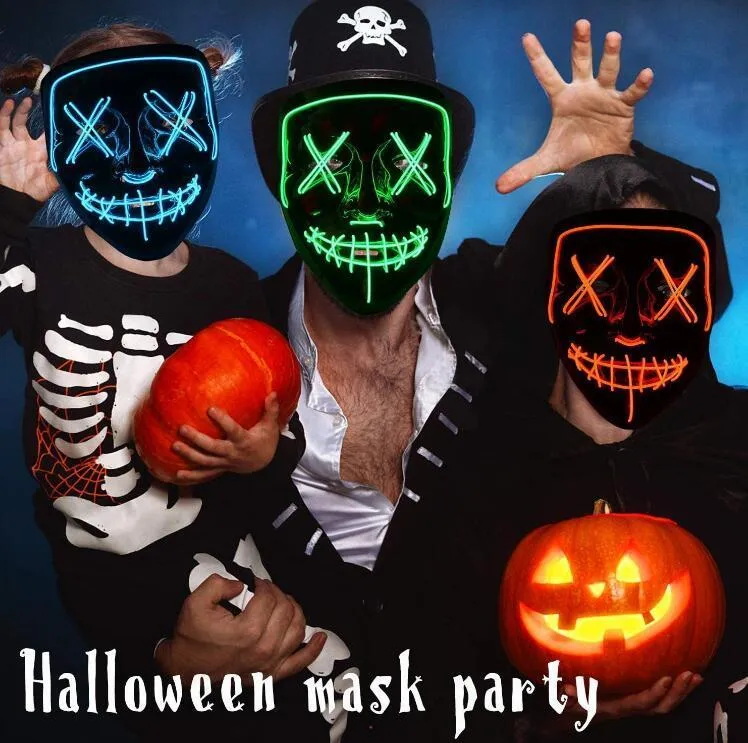 Máscara de Halloween Máscara de Halloween led máscara máscara de máscara de néon brilho na máscara de terror escura Máscara brilhante de cor mista