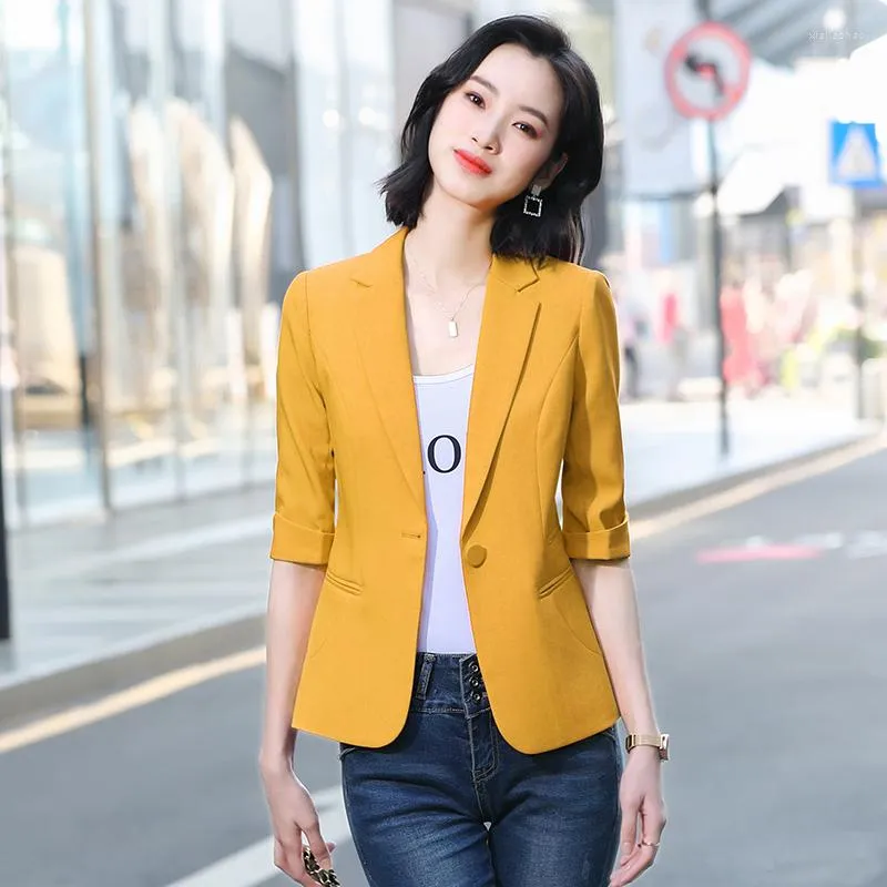 Women's Suits Half Sleeve Elegant Yellow Formal Blazers Jackets Coat For Women Business Work Wear Summer Female Blazer Outwear Tops Blaser