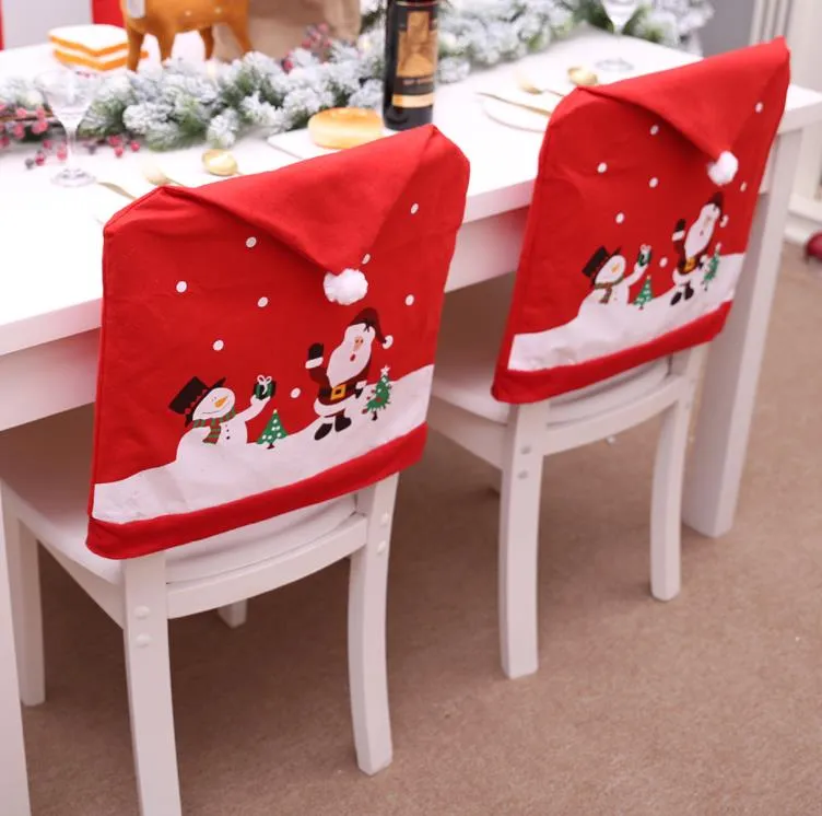 Christmas Chair Back Cover Decoration Chairs Hat Decorations for Home Dinner Table Xmas Chair Covers SN4687