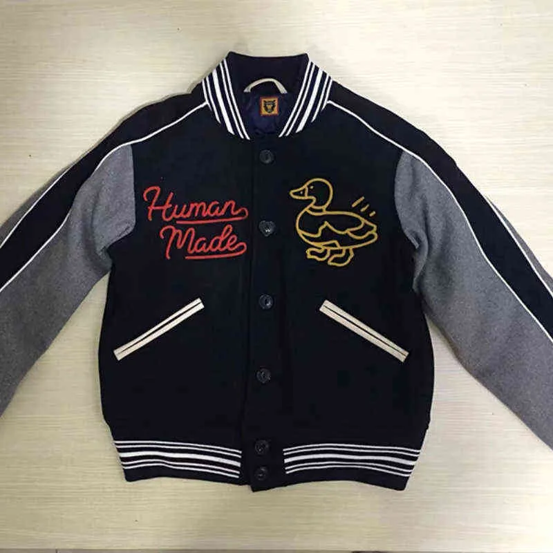 Herrjackor Human Made Duck Heart broderad basebolljacka Woolen Jacket Herrkvinnor Human Made Jacket T2209221P