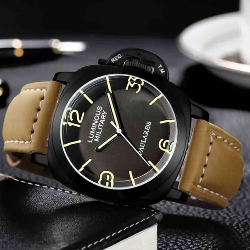 Designer Watch Military Mens Automatic Mechanical Leather Strap Domineering Watertproof Luminous Large Dial 8Qip