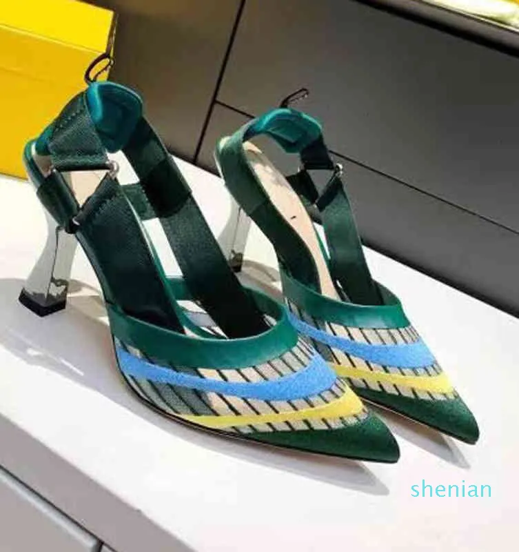 Sandales pointues talons hauts sandales femmes chaussures mode Baotou couleur assortie dos épais vide maille transparente tendance