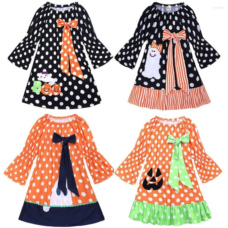 Robes d'halloween pour filles de 0 à 5 ans, Costume d'halloween, fantôme de citrouille, à pois, robe de fête pour enfants