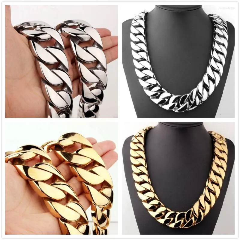 31mm Gold Chain Necklace for Men's 316L Stainless Steel Curb Cuban Link  HEAVY