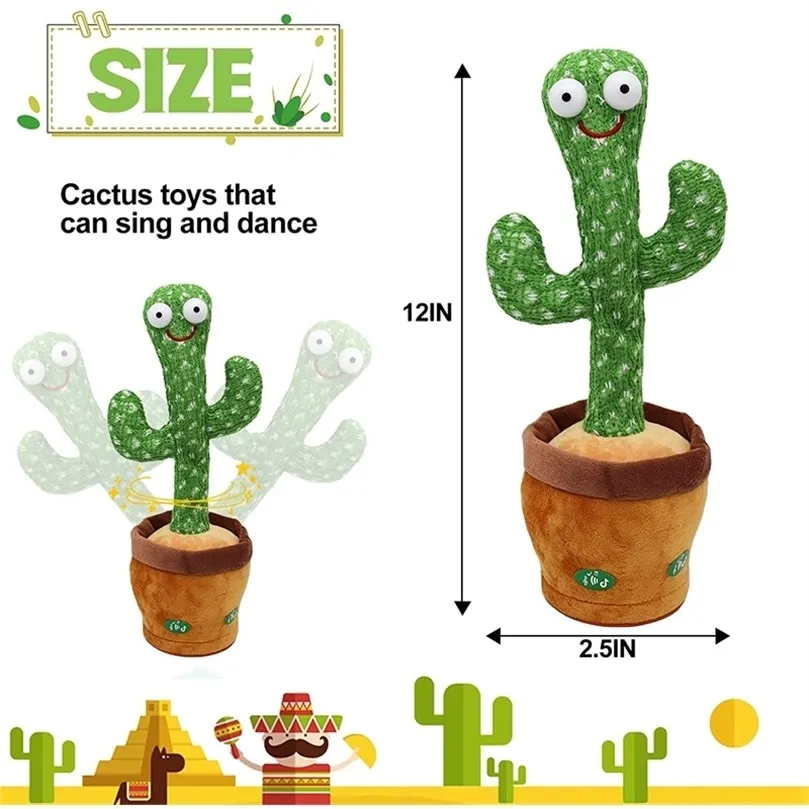 Objets décoratifs Figurines Bluetooth Dancing Cactus Talking Toy 60120 Singing Song Cactus Repeats What You Say Soft Plush Electric Speaking Cactus 220914