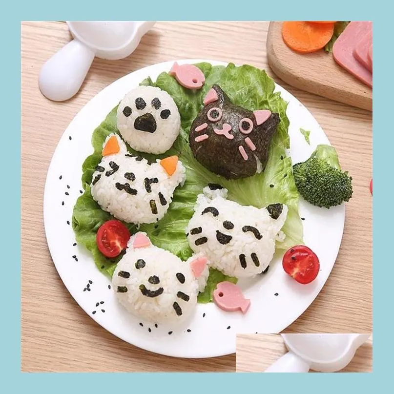 寿司ツールかわいい笑顔猫寿司型樹木型装飾カッターサンドイッチDIYツール日本のボールメーカーキッチンツールドロップ配達2021ホームG DHRXY