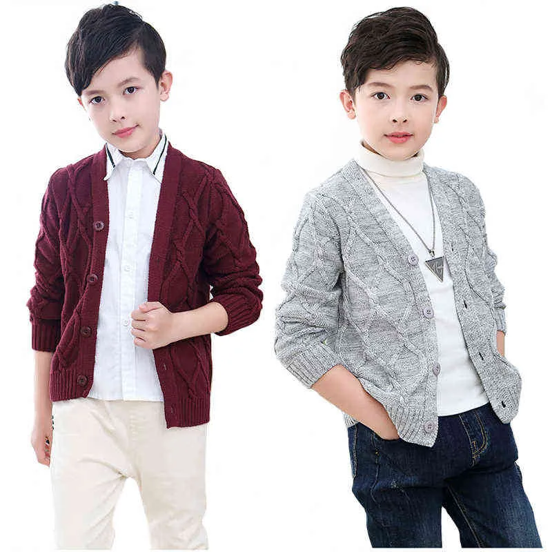 Pullover Spring And Autumn Boys Sweater Cardigan Jacket Kids Knitting Pure Color Jacquard V-neck Coat For 2-10 Years Old Baby kids 0913