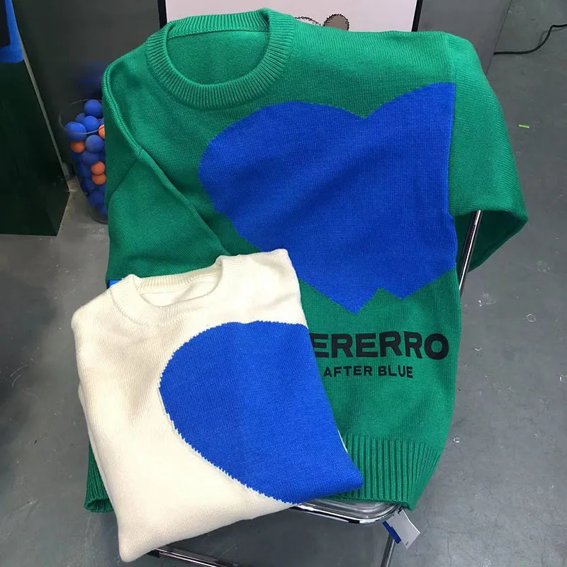 ★ADERERROR★ Dimension Ball Product. 131 ZBlue ADER OVERSized Blue Heart Panel Knitted Sweater For Men And