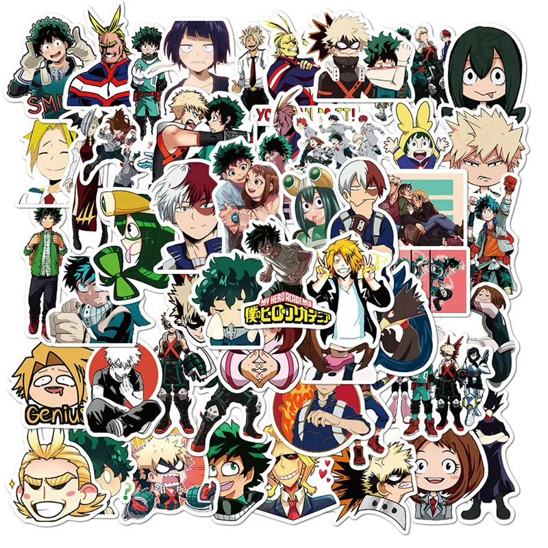 50 pcs cartoon mijn helden academie anime stickers graffiti laptop telefoon izuku midoriya might boku personage sticker