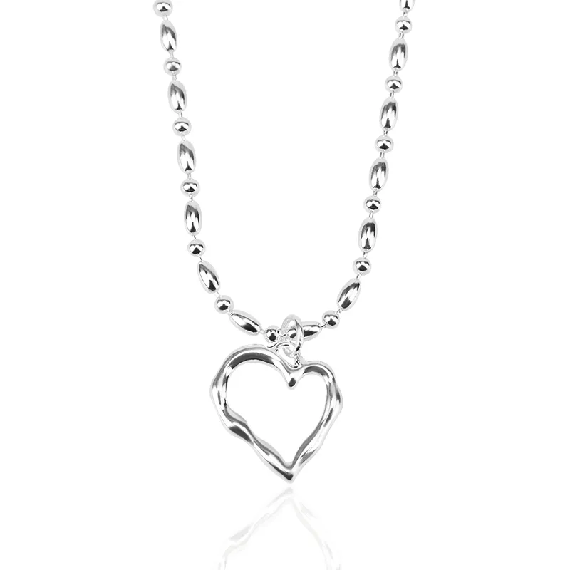 Vintage S925 Sterling Silber Einfache Pfirsich Herz Anhänger Halskette für Frauen Klassische Kette Mode Schmuck Valentinstag Geschenk