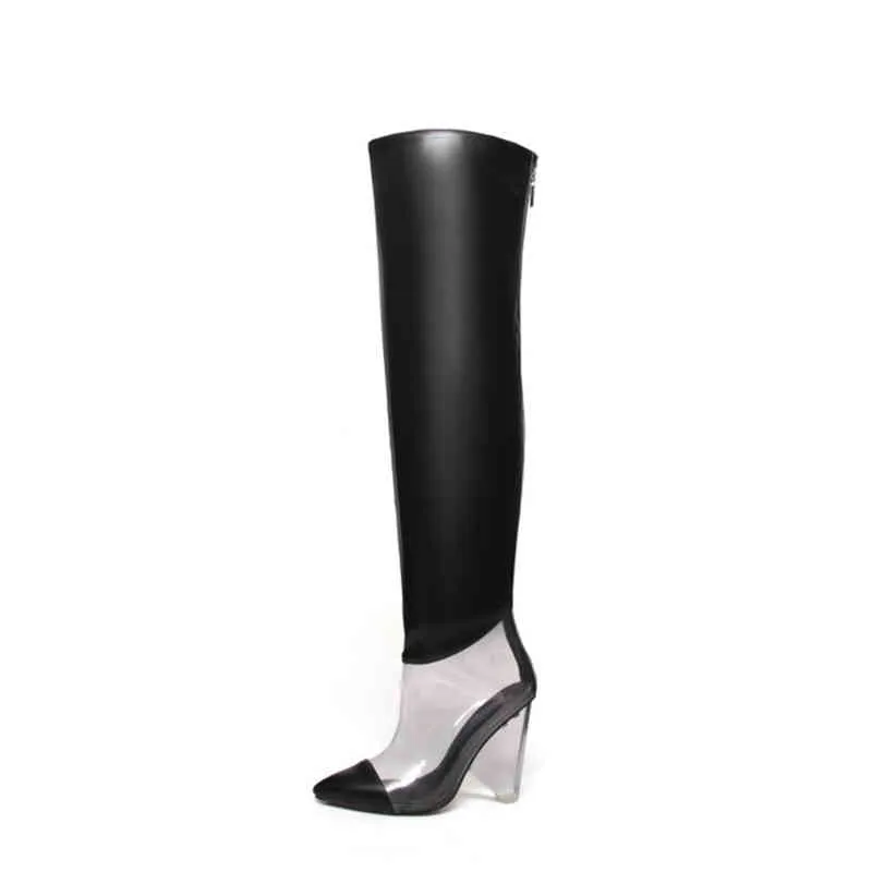 Boots New Autumn and Winter Black Ladies Over the Knee Boots Wedge Heels High Heeled Fashion Transparent Bottom Women's Shoes 220913