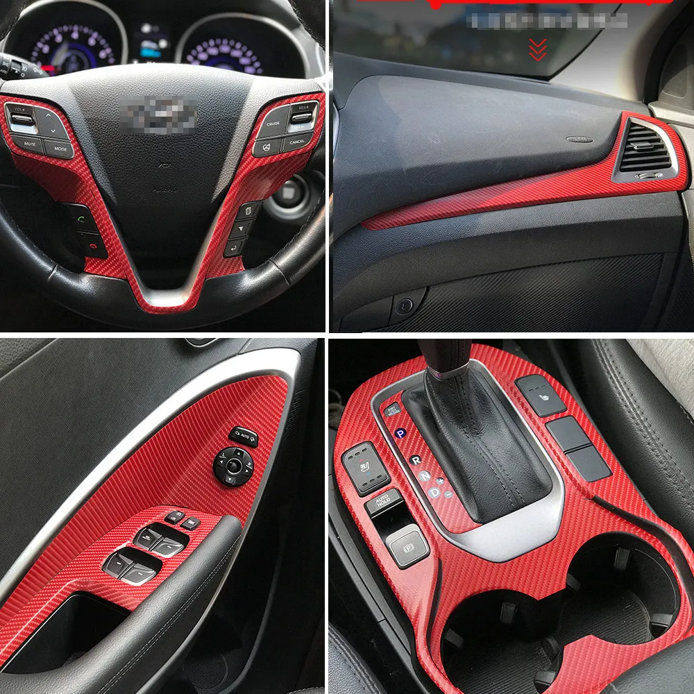 Autocollants en Fiber de carbone pour poignée de porte, panneau de commande Central intérieur, pour Hyundai SantaFe IX45 2013 – 19, accessoires de style de voiture