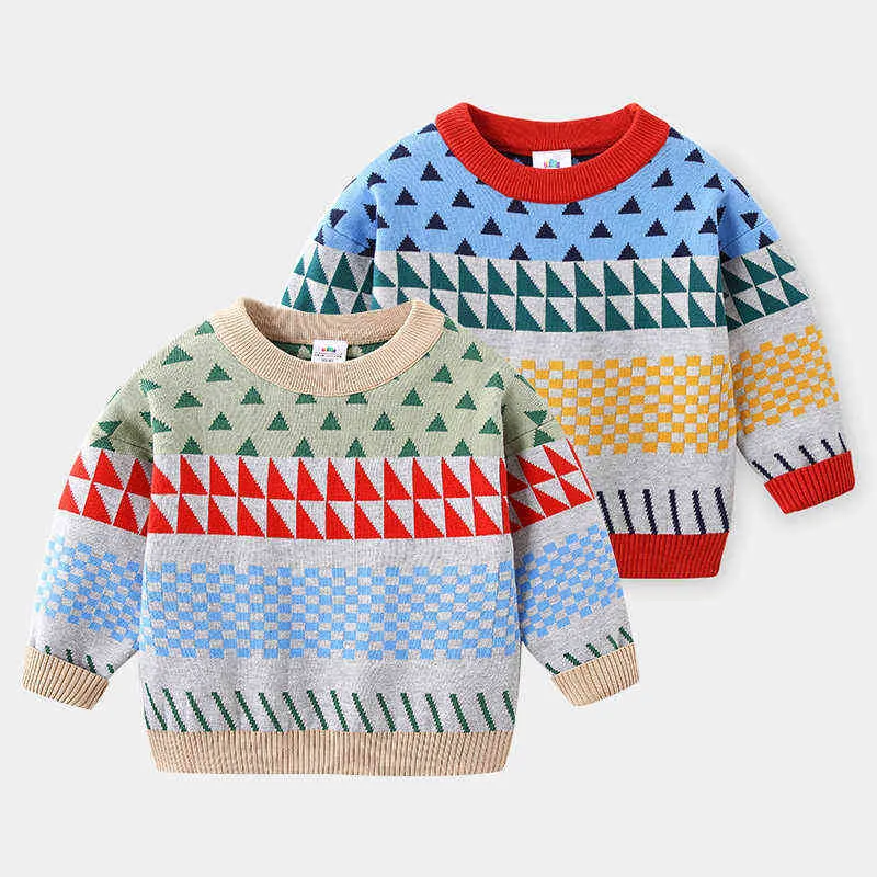 2021 Winter Nieuw 2 3 4 6 8 10 jaar kinderkleding knappe pullover met lange mouwen gebreide baby mixcolor trui voor kinderen jongen 0913