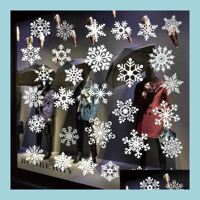 Julekorationer Vit julklistermärke avtagbar gelless statisk Xmas dekoration pvc glasfönster fönster papper droppleverans 2 dhliu