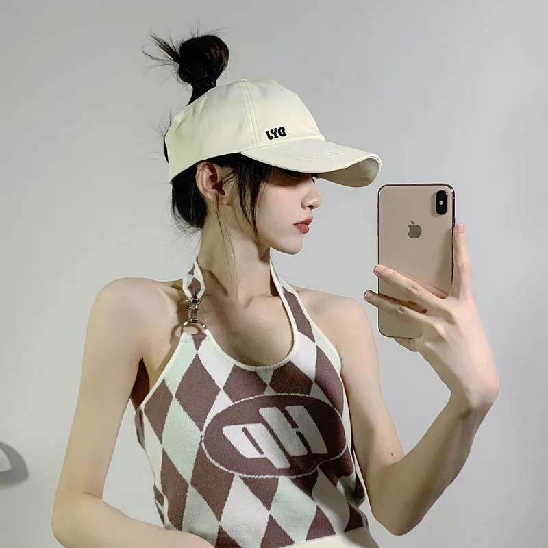 Güney Kore İns Kadınlar Yaz Güneşlik Güneş Koruyucu Boş Top Cap Sports Cap, at kuyruğu beyzbol şapkaları ile bağlanabilir