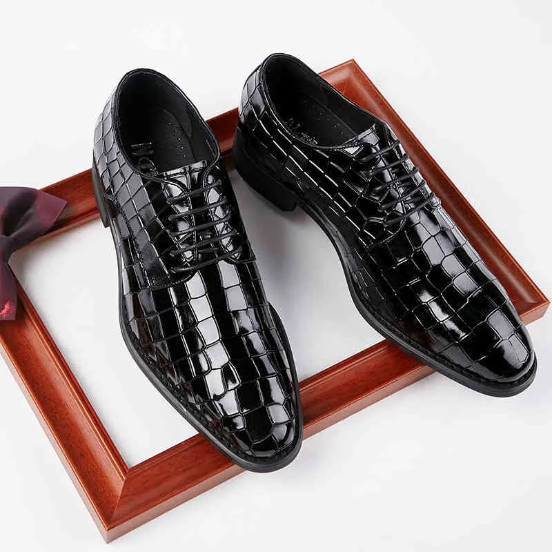 Vestido sapatos novos de couro de couro formal de crocodilo masculino banquete 220914