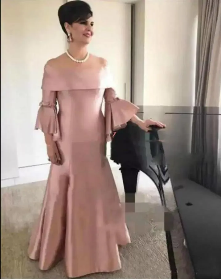 Noble Satin Off Shoulder Mother Formal Wear strapless Dusty Pink Evening Party Wedding Guest Dress Plus Size Mother Of The Bride Dresses