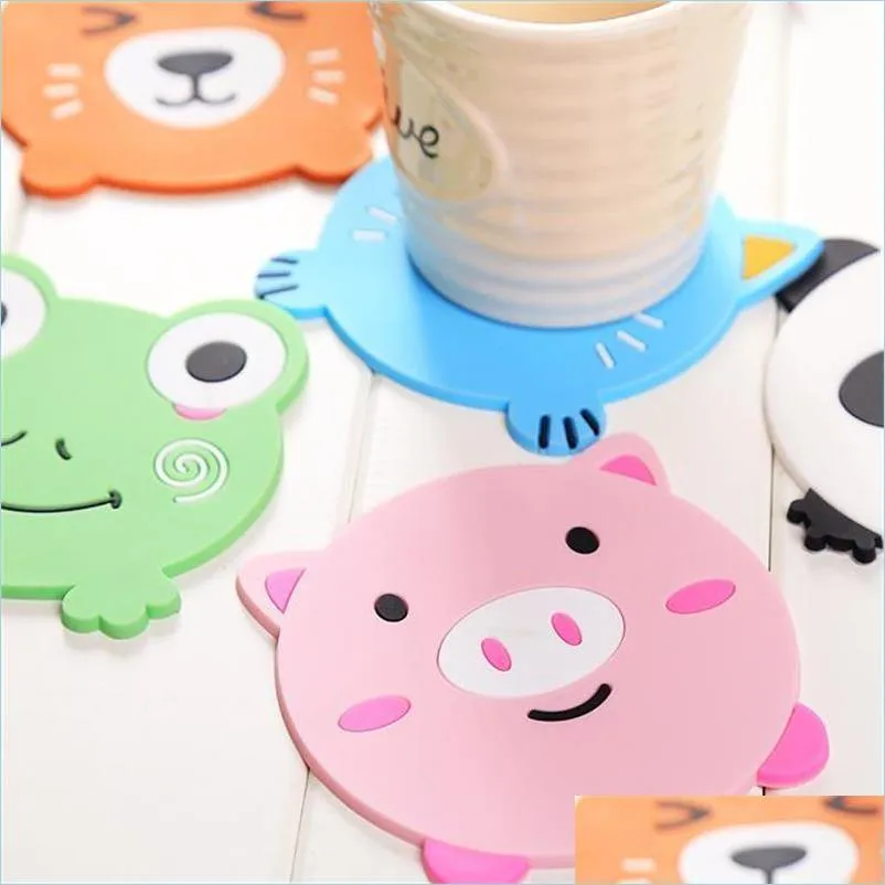 Mats Pads Cartoon Animal Drink Coaster Table Holder Placemat Coffee Coasters Stand For Cup Mat Pad Kitchen Mats Accessories Drop Del Dhvgd
