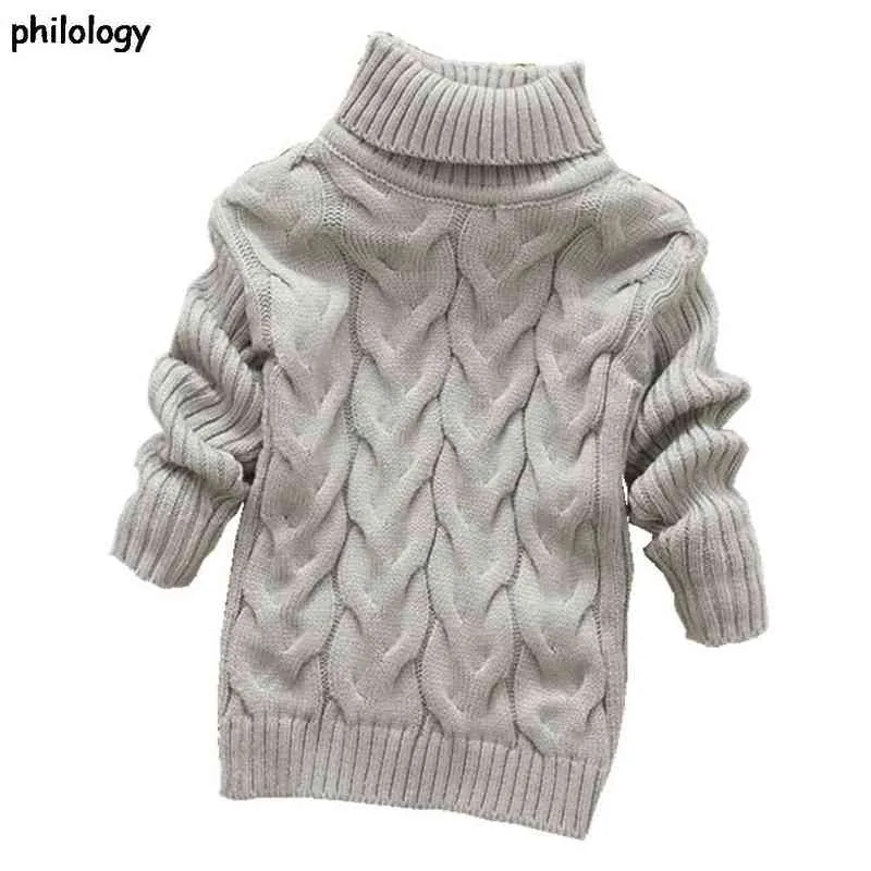 Pullover PHILOLOGY 2T-8T colore puro inverno ragazzo ragazza bambino spesso maglia dolcevita con fondo lavorato a maglia maglione pullover collo alto solido 0913