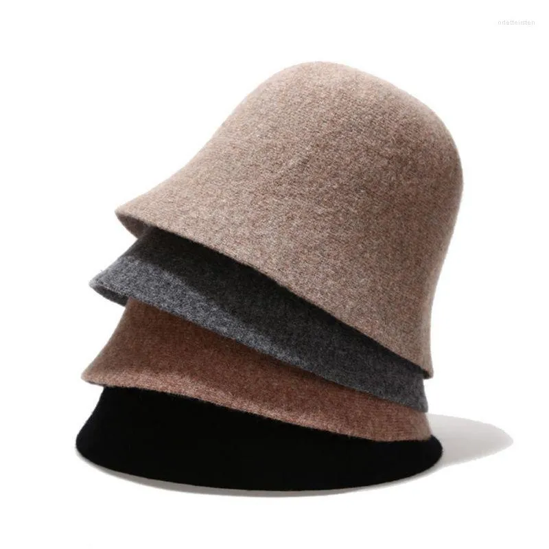 Basker kvinnor varm vintage ull filt elegant hatt mode fiskare kepsar vinter fall utomhus vindtät hink sdewa1