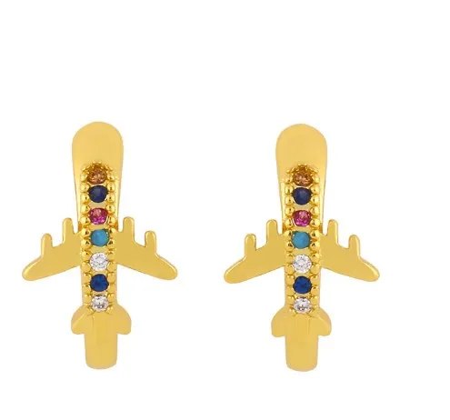 Boucles d'oreilles bijoux Zirconia Airplane Eyes Gold Couleur CZ Clins d'oreille en cristal Pas de boucles d'oreilles percées pour les femmes bijoux E3G