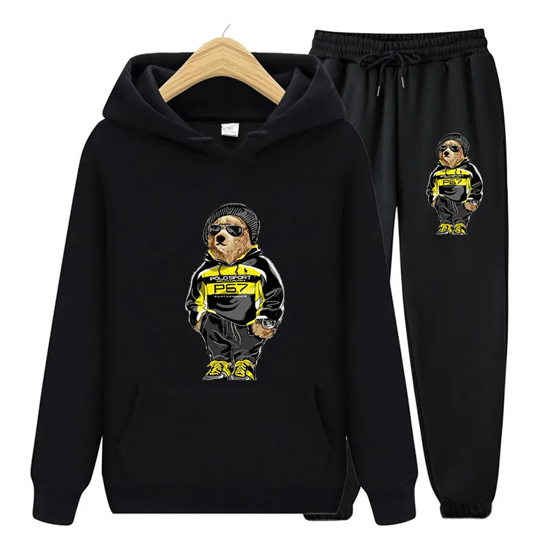Bear　0107 ♡ Womens Cute Bear Print Hooded Tracksuits, 2-Piece Casual