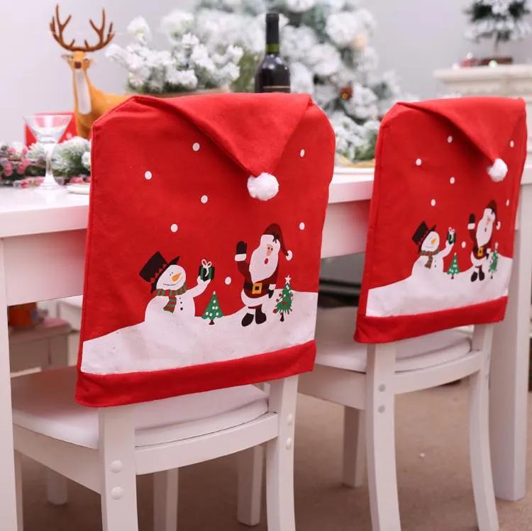 Christmas Chair Back Cover Decoration Chairs Hat Decorations for Home Dinner Table Xmas Chair Covers SN4687