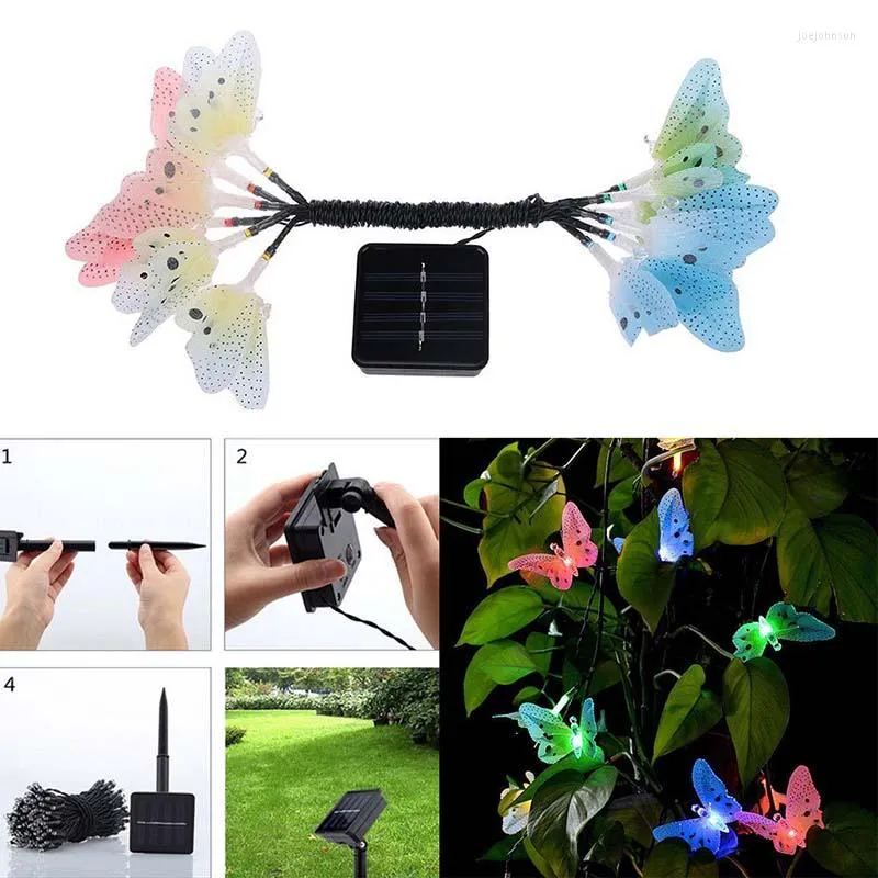 Strings Solar Powered 12LEDs Butterfly Fairy String Light Lamp Outdoor Garden Party Decoration