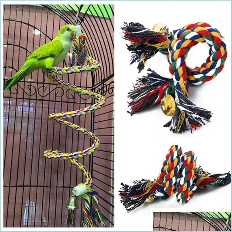 Other Bird Supplies Parrot Rope Hanging Braided Budgie Chew Perch Bird Cage Cockatiel Toy Pet Stand Training Accessories Conure Swing Dhp0E