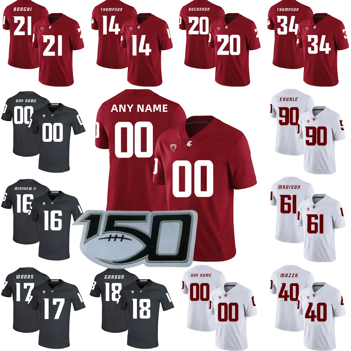 Benutzerdefinierte NCAA College Washington State WSU Cougars Fußballtrikot 98 Luke Holcomb 29 Jaylen Jenkins 9 Renard Bell Jake Bowen Trikots genäht Männer Frauen Jugend Kinder Jungen