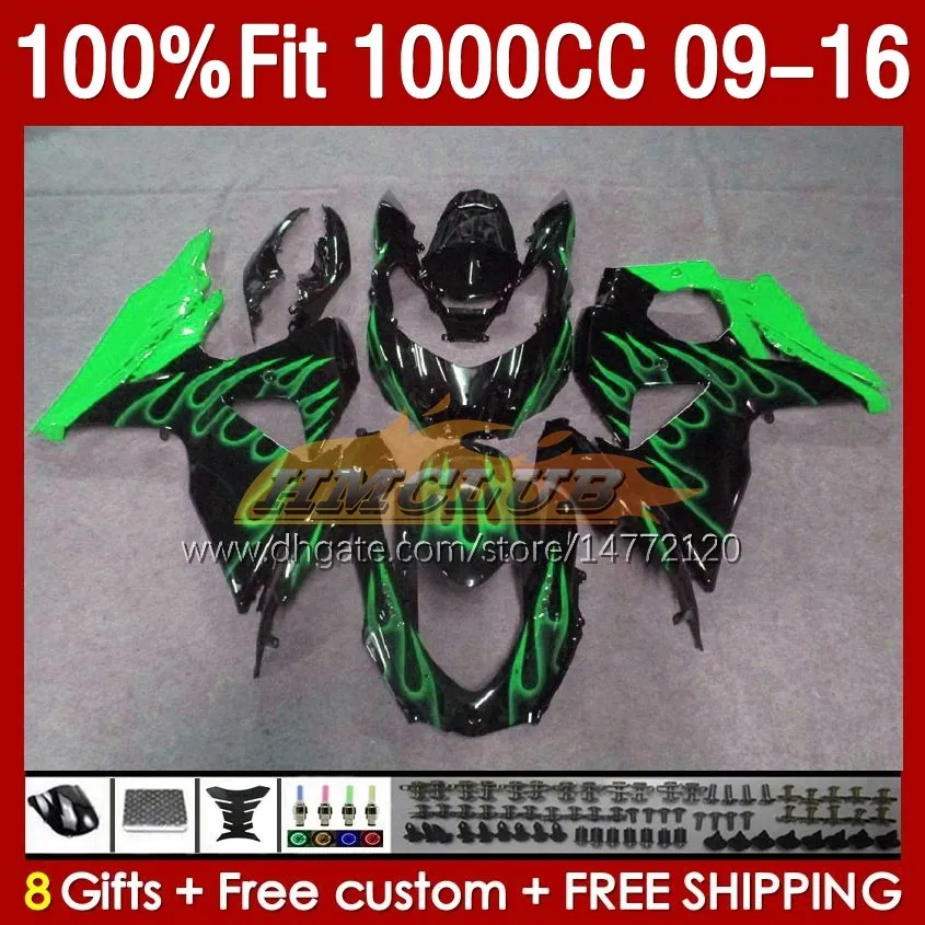 Injection mold Fairings For SUZUKI GSXR 1000 CC GSXR-1000 K9 151No.190 GSXR1000 2009 2010 2011 2012 2013 2014 2015 2016 1000CC 09 10 11 12 13 14 15 16 Fairing green flames