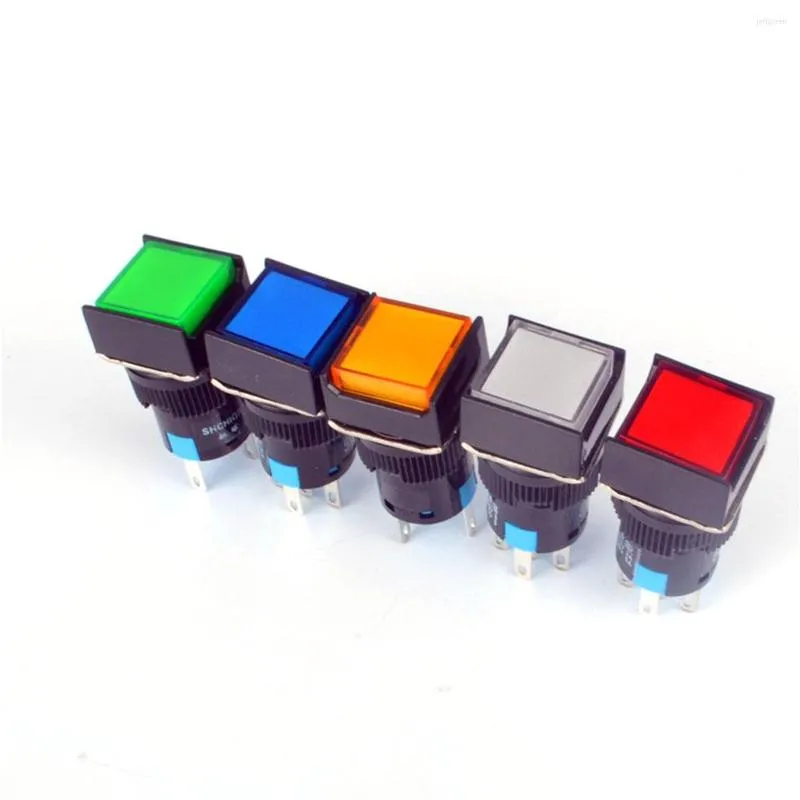 Switch 1Pcs 16mm Square Momentary Push Button Self-Reset LED Lamp 5 Pins