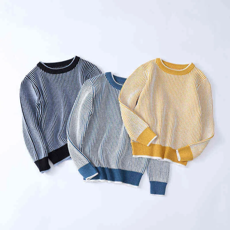 2020 pojkar Autumn Winter Striped Sweaters Children Sticked Pullover Kids Ytterkläder Pure Cotton Age 3 4 6 8 10 0913