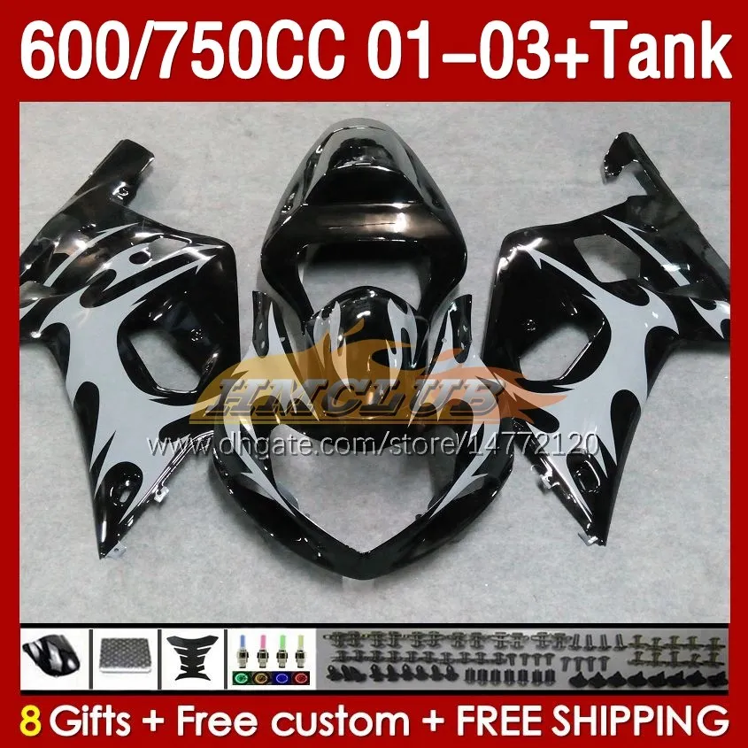 Injection Mold Fairings & Tank For SUZUKI GSXR750 GSXR-750 GSXR600 750CC K1 2001 2002 2003 152No.84 600CC GSXR-600 01-03 GSXR 750 600 CC 01 02 03 OEM Fairing grey flames