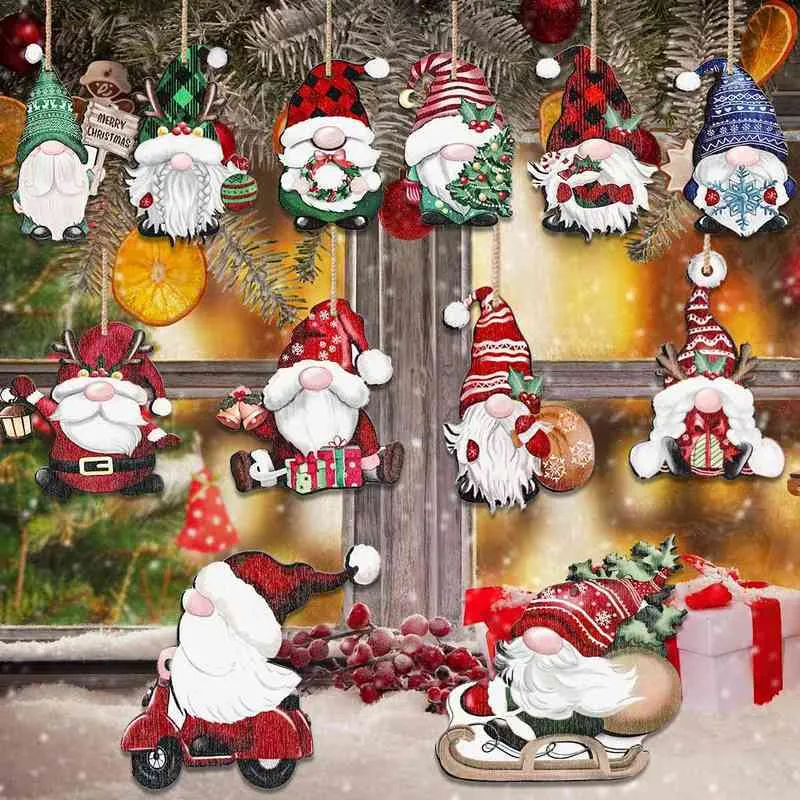 Juldekorationer 12st Navidad Year Gift Tree NoSes Wood Pendants Ornament Xmas For Home Noel 2023 220914